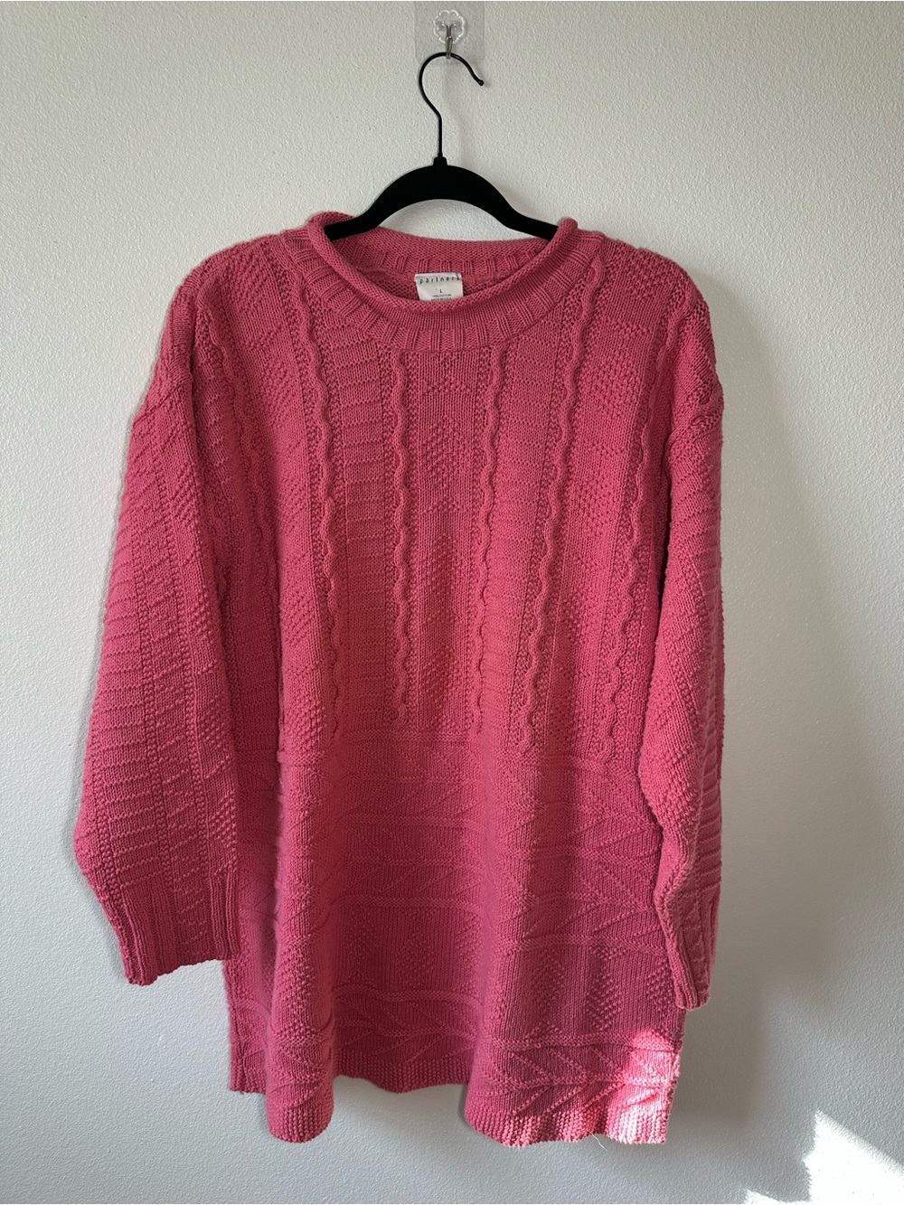 Partners Cozy Pink Cable Knit Crewneck Sweater